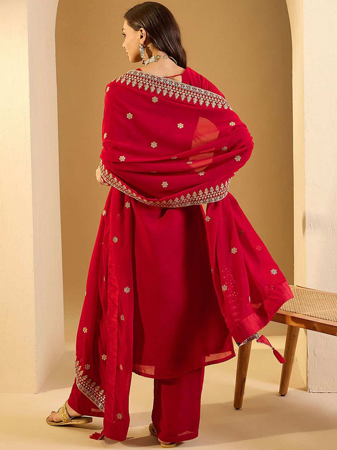 Dhiyona IN Women Ethnic Motifs Embroidered Regular Kurta with Palazzos & With Dupatta