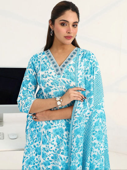 Women Floral Printed Regular Kurta with Trousers & With Dupatta