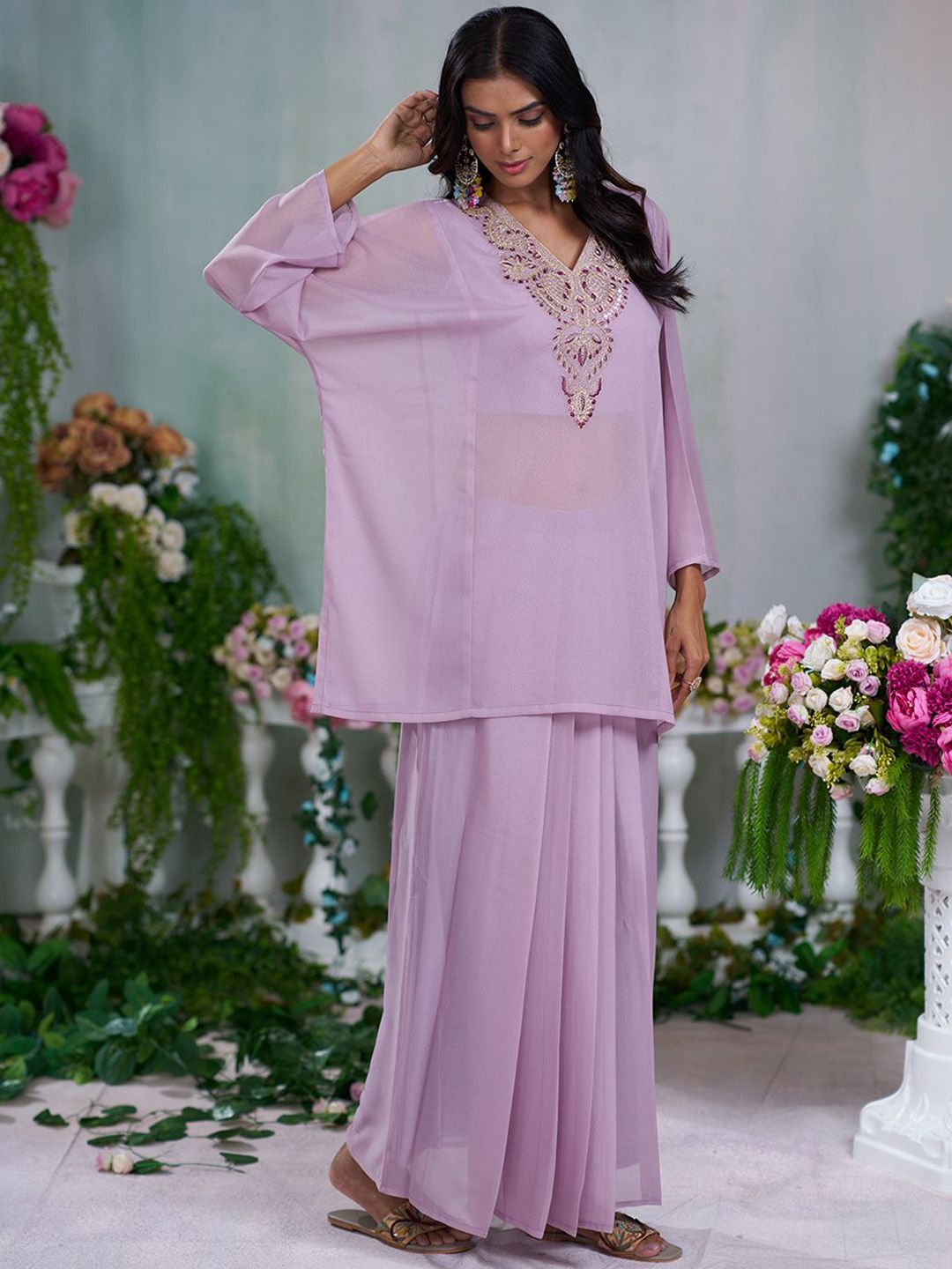 Dhiyona CH Women Embroidered A-line Kurta with Blouse and Skirt