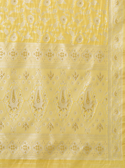 Women's Cotton Silk Yellow Woven Design Designer Saree With Blouse Piece