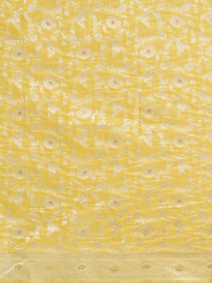 Women's Cotton Silk Yellow Woven Design Designer Saree With Blouse Piece