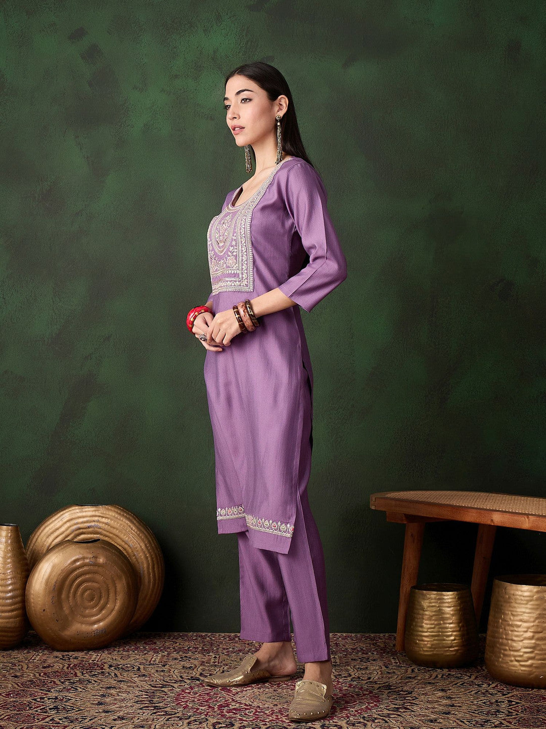 Floral Zari Embroidered Straight Kurta and Trouser