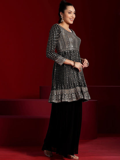 Dhiyona LL Embroidered Sequinned Kurti with Palazzos & Dupatta