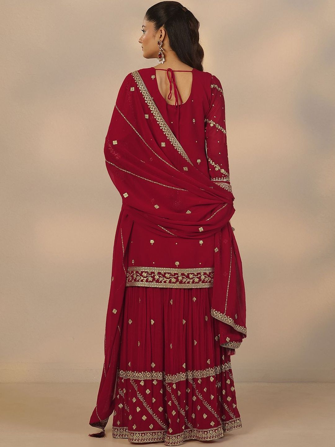 Dhiyona LL Women Ethnic Motifs Embroidered Regular Kurta with Sharara & With Dupatta