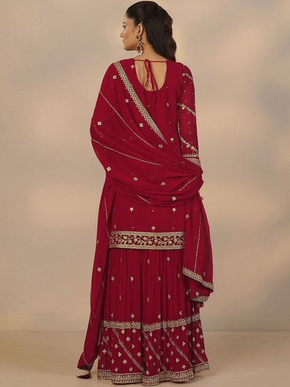 Dhiyona LL Women Ethnic Motifs Embroidered Regular Kurta with Sharara & With Dupatta