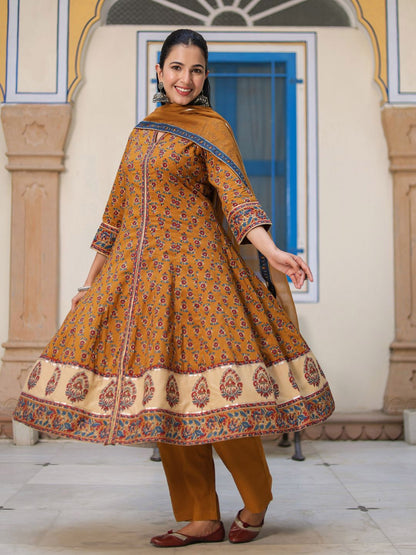 Dhiyona RR Women's Ethnic Motifs Printed Cotton Anarkali Kurta with Trousers & Dupatta