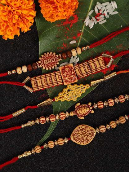 Dhiyona Set Of 5 Beaded Rakhis With Roli Rice & Greeting Card