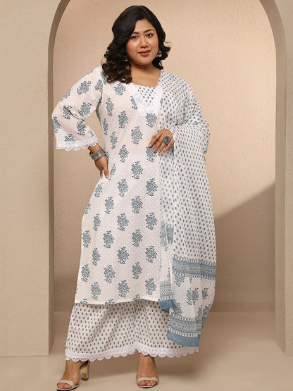 Dhiyona Women's Plus Size Floral Printed Regular Kurta with Palazzos & With Dupatta