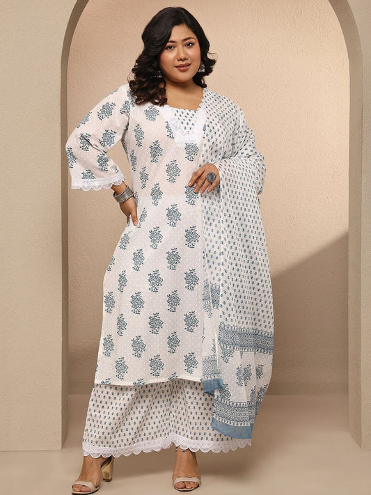 Dhiyona Women's Plus Size Floral Printed Regular Kurta with Palazzos & With Dupatta