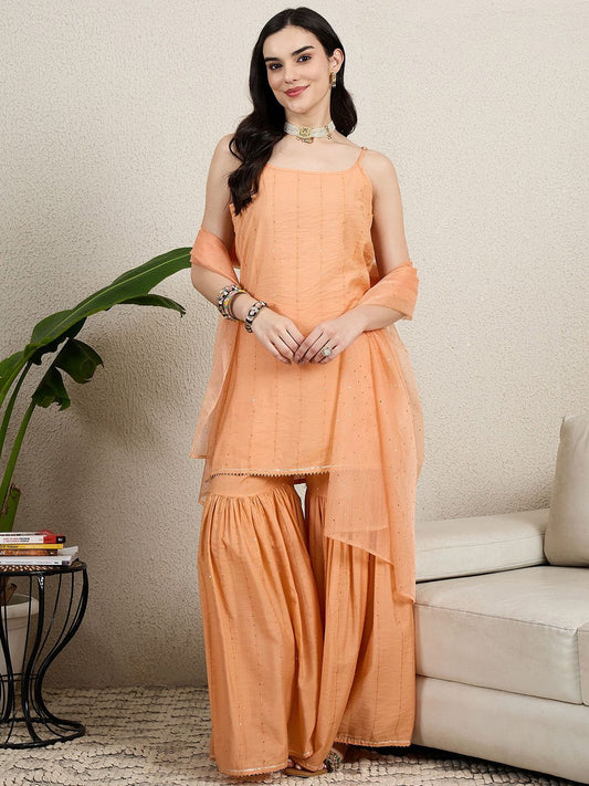 Dhiyona HOP Women Embroidered Sequinned Kurti with Sharara & Dupatta