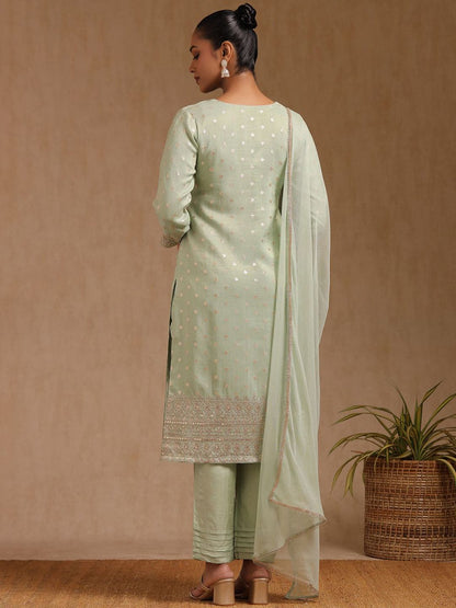 Dhiyona SO Women's Women Floral Woven Design Zardozi Kurta with Trousers & With Dupatta