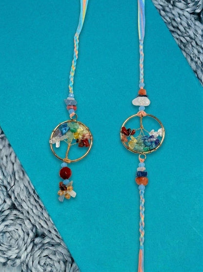 Dhiyona Set Of 2 Artificial Stones Bhaiya Bhabhi Rakhi With Roli Chawal Chandan Mishri