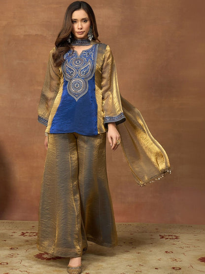 Dhiyona IN Women Ethnic Motifs Embroidered Regular Thread Work Kurta with Palazzos & With Dupatta