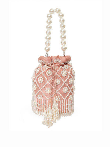 Dhiyona NR Pearls Embroidered Embellished Velvet Potli Clutch