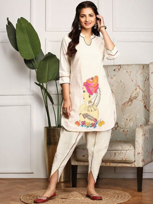 Dhiyona IS Women's Women Printed Pure Cotton Kurta with Dhoti Pants