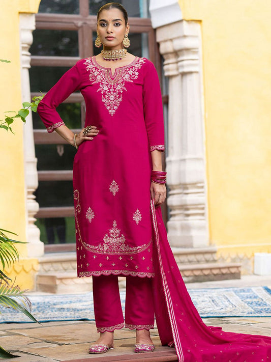 Dhiyona CH Women Ethnic Motifs Embroidered Thread Work Kurta with Trousers & Dupatta