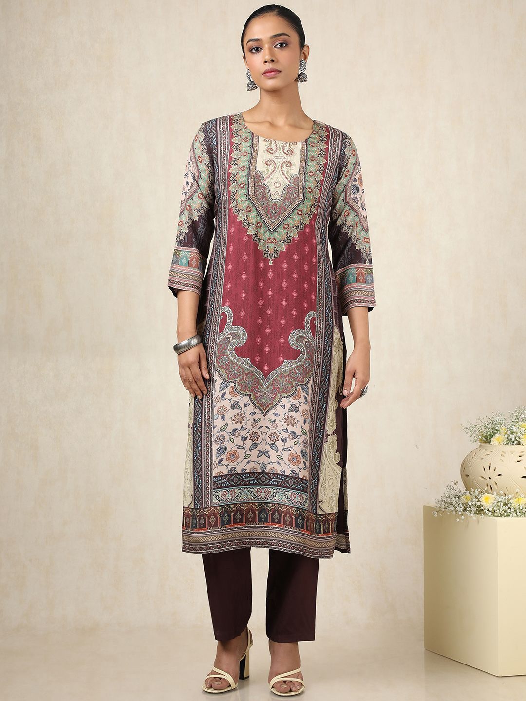 Dhiyona SO Women's Ethnic Motifs Printed Beads and Stones Pure Cotton Kurta With Trousers & Dupatta