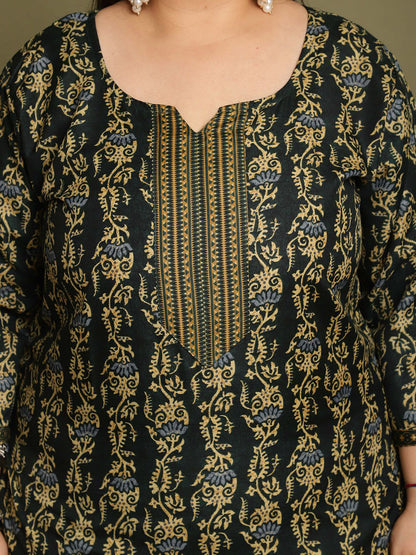 Dhiyona KL Women Plus Size Floral Printed Kurti with Salwar & Dupatta
