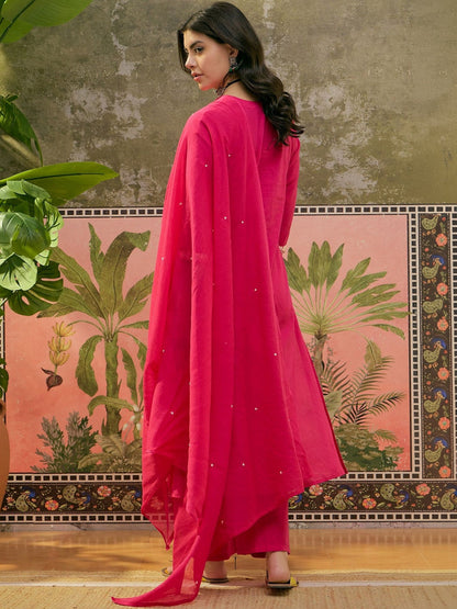 Printed V-Neck Kurta Trousers & Dupatta