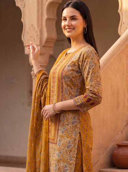 Women Ethnic Motifs Printed Regular Pure Cotton Kurta with Trousers & With Dupatta