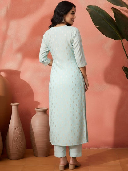 Printed V-Neck Kurta & Trousers