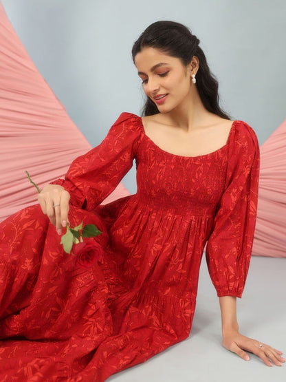 Dhiyona AY Women's Printed Cotton Fit & Flared Maxi Ethnic Dresses