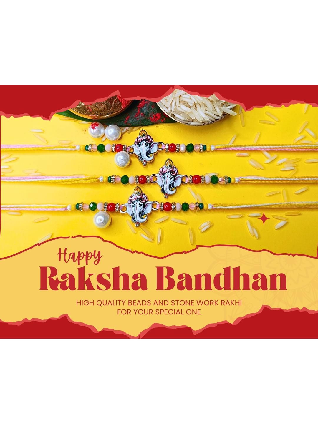 Dhiyona Set Of 6 Beaded Cotton Thread with AD Stones & Meenakari Designer Rakhi for Brother