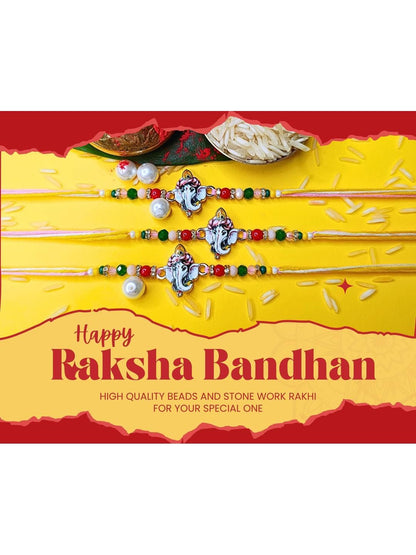 Dhiyona Set Of 6 Beaded Cotton Thread with AD Stones & Meenakari Designer Rakhi for Brother