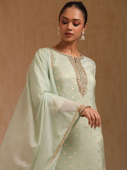Dhiyona SO Women's Women Floral Woven Design Zardozi Kurta with Trousers & With Dupatta