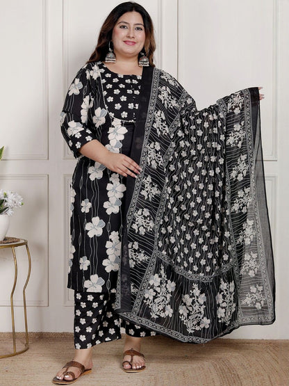 Dhiyona KL Women Floral Printed Cotton Kurta & Trousers With Dupatta