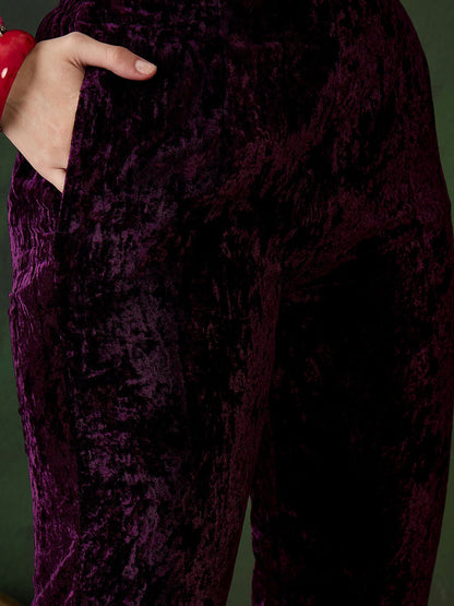 Floral Embroidered Sequinned Velvet Kurta with Trouser & Dupatta