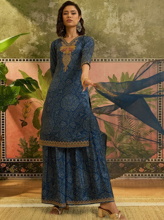 Dhiyona SN Embroidered V-Neck Kurta & Sharara With Dupatta