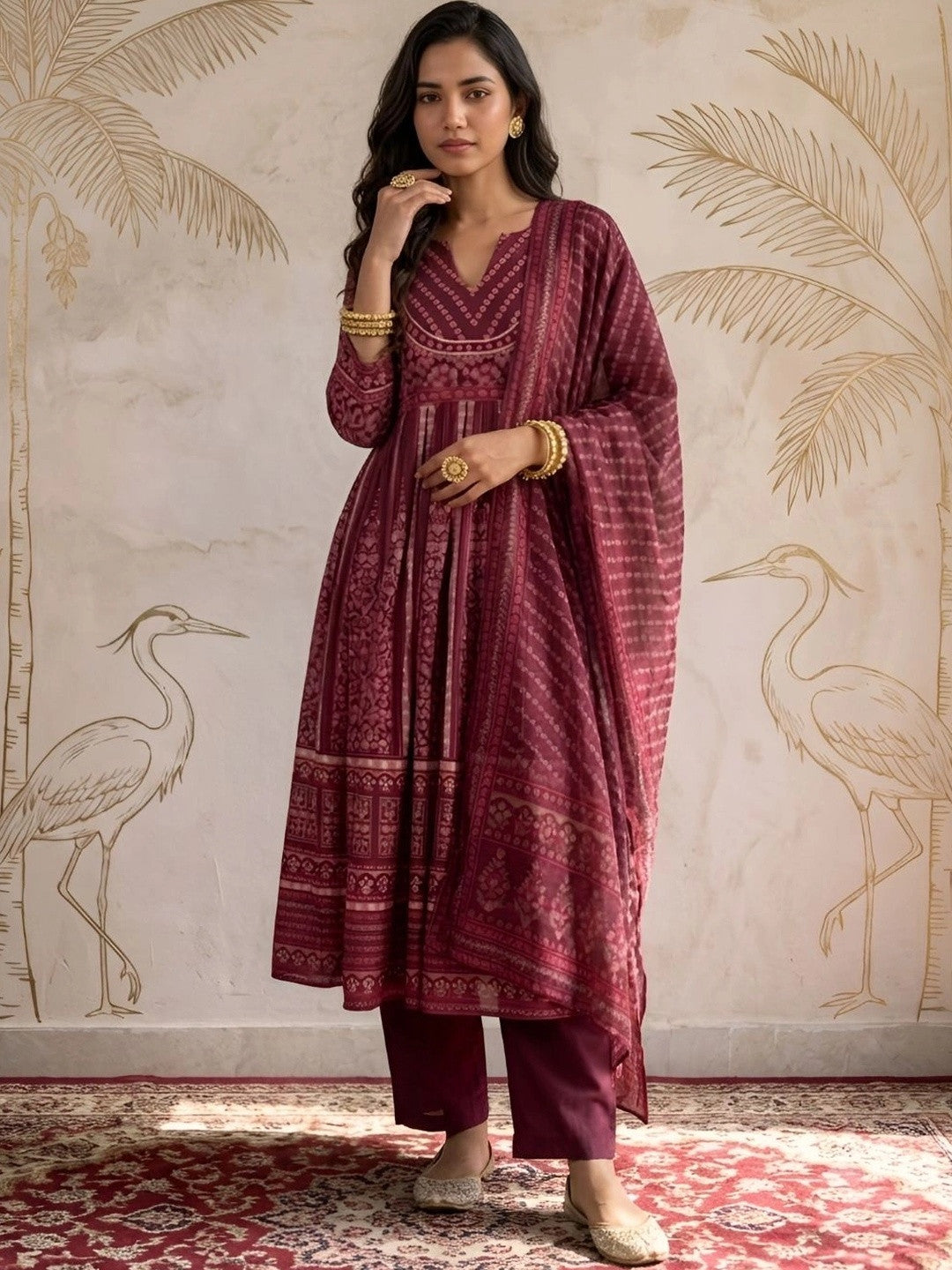 Women Ethnic Motifs Printed Regular Kurta with Trousers & With Dupatta