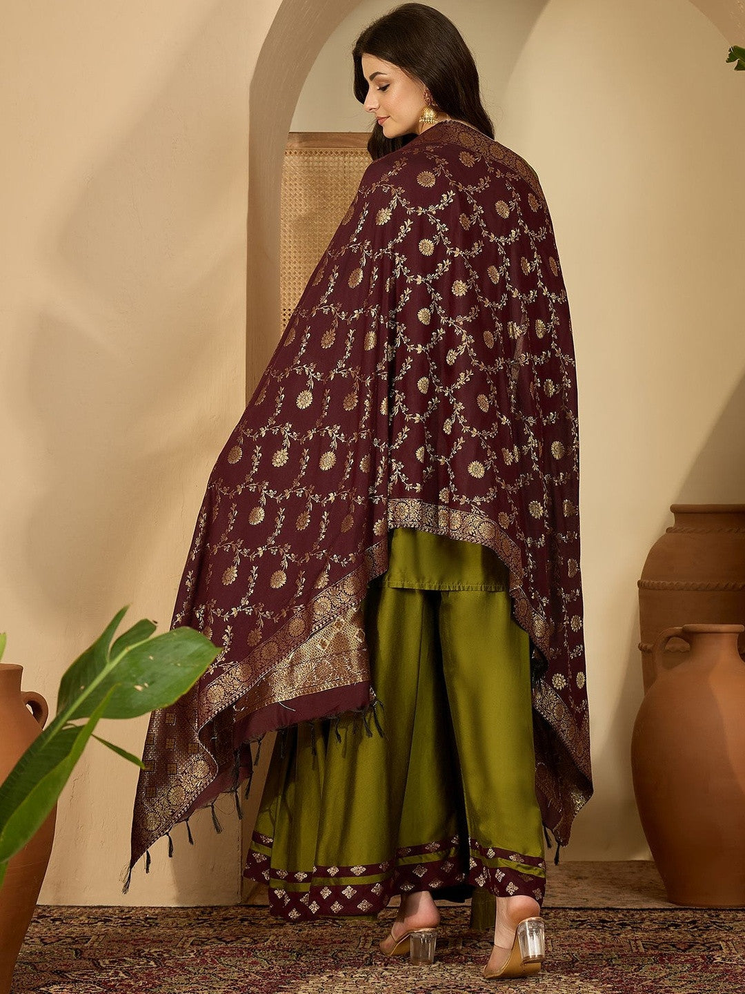 Women Ethnic Motifs Embroidered Kurta With Palazzos & Dupatta