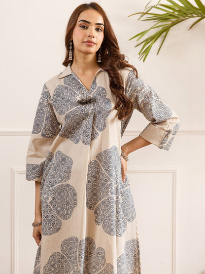 Printed Shirt Collar Kurta & Palazzos Kurta Set