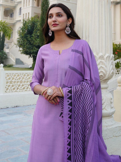 Dhiyona KL Notch Neck Straight Kurta With Palazzos And Dupatta