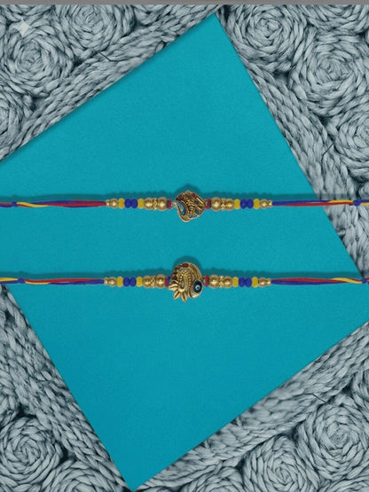 Dhiyona Set Of 2 Peacock Design Thread Rakhi With Roli Chawal Chandan Mishri