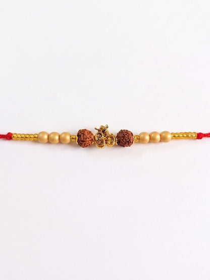 Dhiyona Om Design Rudraksh Thread Rakhi With Roli Chawal Chandan Mishri