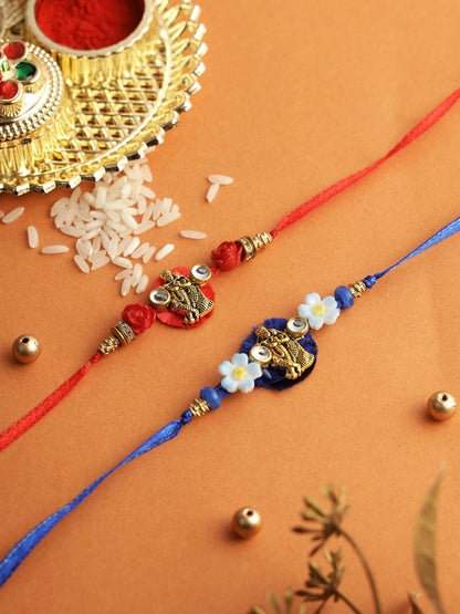 Dhiyona Set Of 2 Divine Radha Krishna Thread Rakhi With Roli Chawal & Greetings Card