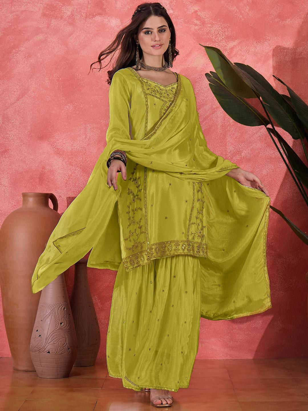 Dhiyona SN Women Ethnic Motifs Embroidered Kurta with Palazzo & Dupatta