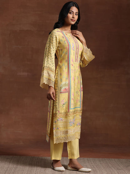Dhiyona LL Women Floral Printed Regular Beads and Stones Kurta with Palazzos & With Dupatta