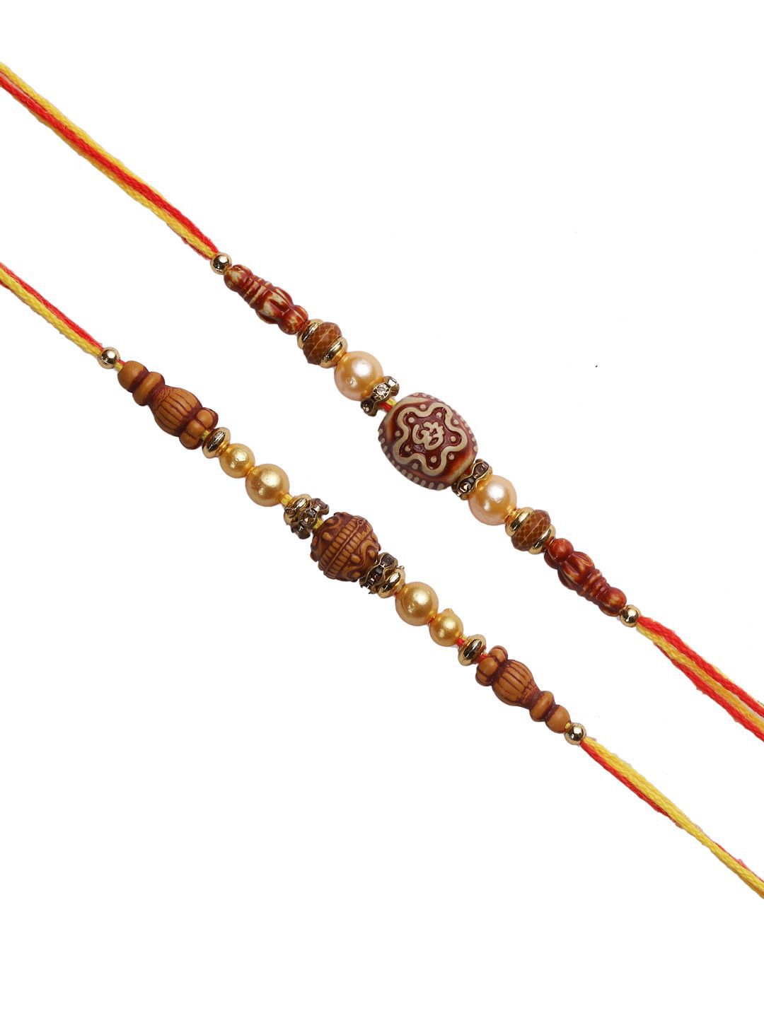Dhiyona Set Of 2 Brown Beaded Rakhi With Roli Rice & Greeting Card