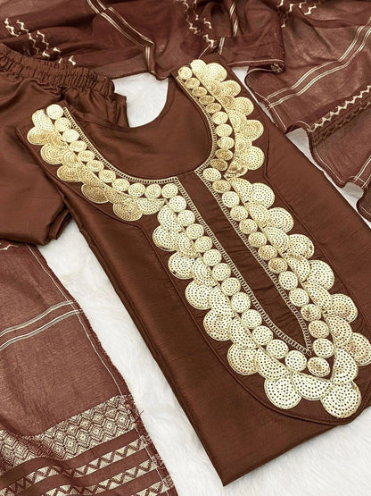 Women Ethnic Motifs Embroidered Regular Kurta with Trousers & With Dupatta