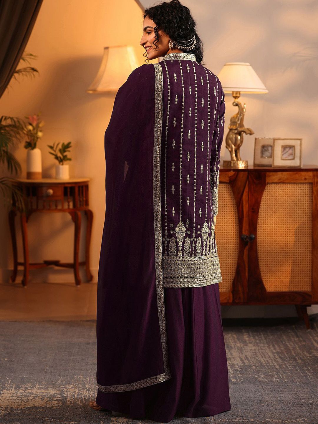 Dhiyona LL Women Ethnic Motifs Embroidered Zari Regular Kurta with Palazzos & With Dupatta