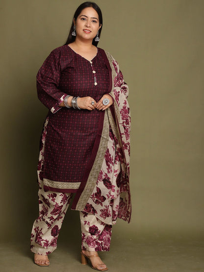 Dhiyona KL Women Geometric Printed V-Neck Regular Kurti with Salwar & Dupatta