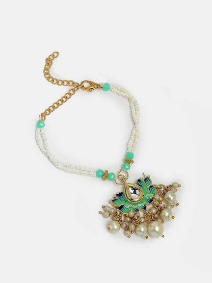 Dhiyona Unisex Set Of 2 Turquoise Blue Lotus Shape Kundan-Studded Handcrafted Rakhi Set