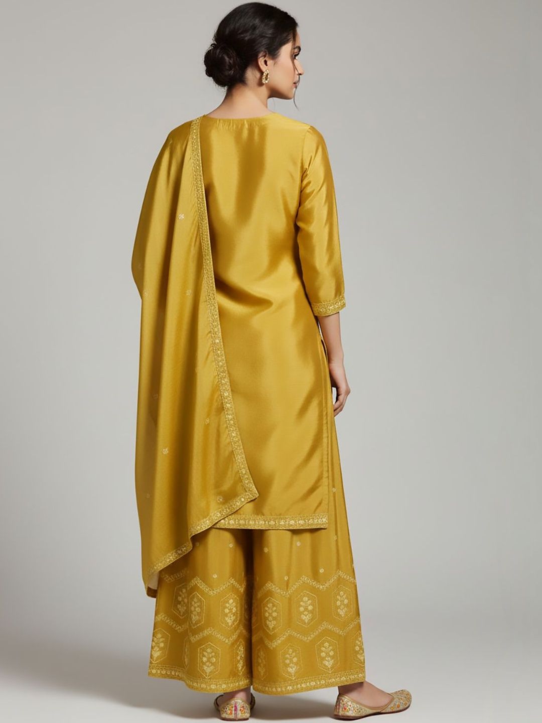 Dhiyona VA Women Ethnic Motifs Embroidered Regular Thread Work Silk Crepe Kurta with Palazzos & With Dupatta