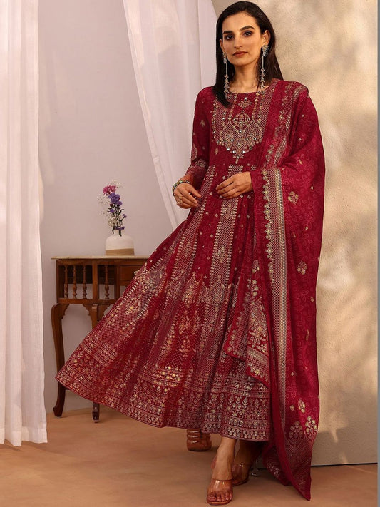 Dhiyona LL Women Ethnic Motifs Printed Panelled Kurta with Palazzos & With Dupatta
