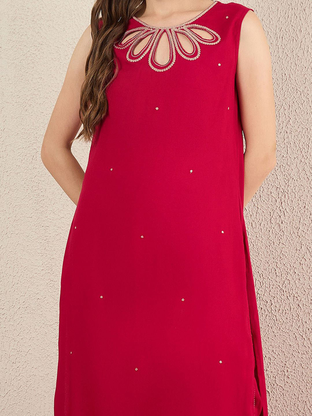 Women Solid Embroidered Kurta with Trousers