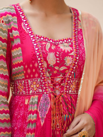 Dhiyona RR Women's Floral Printed Empire Sequinned Kurta with Trousers & With Dupatta
